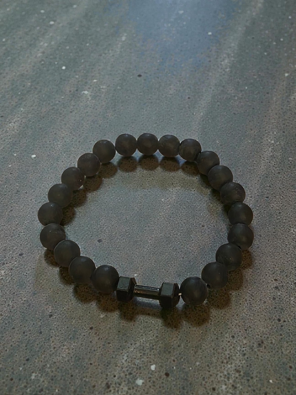 Matte Black Beaded Bracelet with Dumbbell Accent